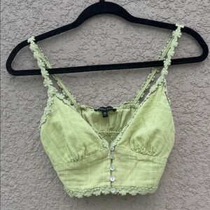 Kendall & Kylie Light Green Floral Strap Crop Top